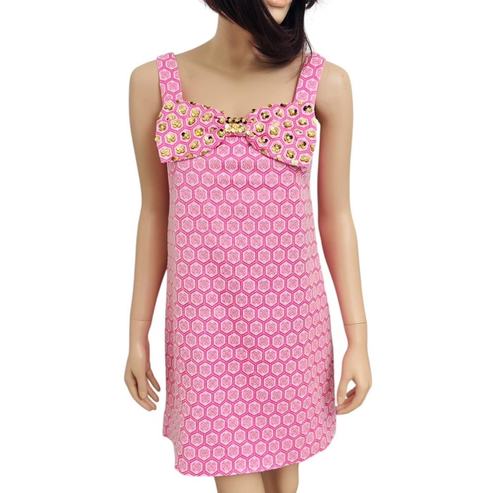 NWOT Lilly Pulitzer Pink Pink Shift Mini Dress Sleeveless Embellished Neckline - Picture 4 of 13